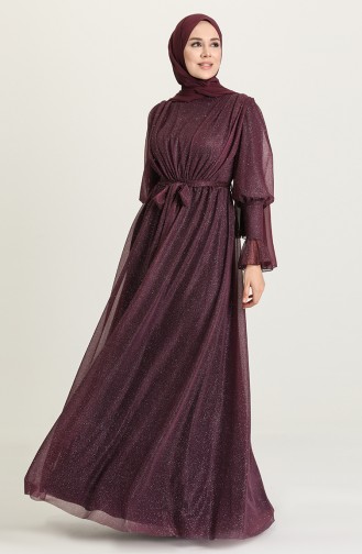 Dark Purple İslamitische Avondjurk 5367-16