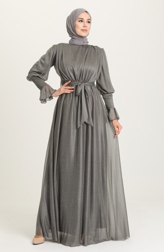 Dark Gray Hijab Evening Dress 5367-17