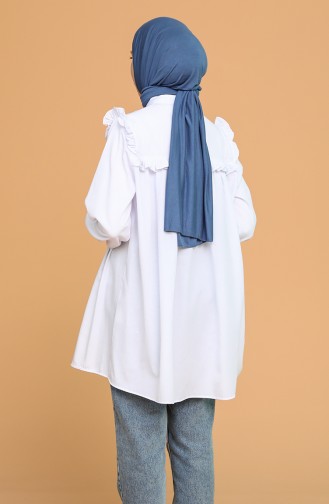 Firfirli Düğmeli Tunik 1518-02 Beyaz