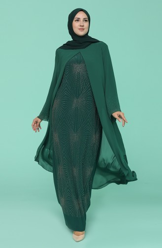 Emerald Green Hijab Evening Dress 6211-07