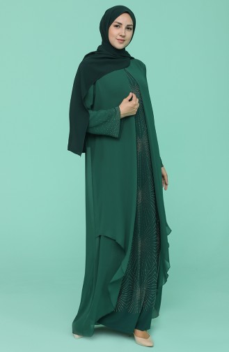 Emerald Green Hijab Evening Dress 6211-07