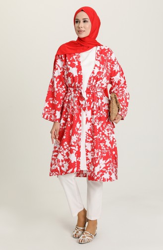 Desenli Kimono 5380-01 Kırmızı