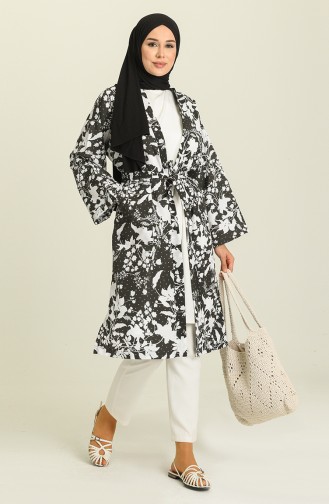 Desenli Kimono 5380-02 Siyah