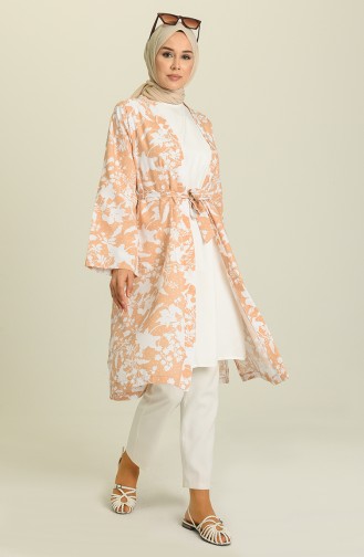 Desenli Kimono 5380-06 Bej