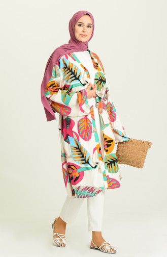 Yazlık Renkli Kimono 3287-02 Fuşya