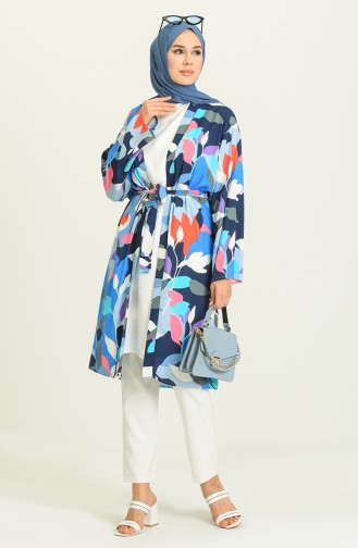 Yazlık Renkli Kimono 3287-08 Mavi