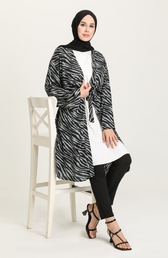 Zebra Desenli Kimono 3287-14 Siyah Gri