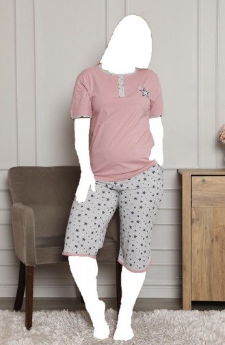 Kadın Pijama Takımı Büyük Beden Yıldız Desenli Tampap 5181 5181-01 Pembe