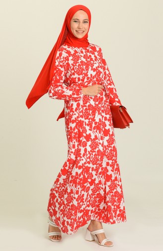 Red Hijab Dress 9077-05