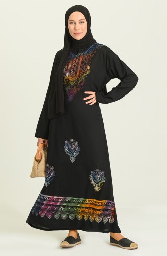 Schwarz Hijab Kleider 5004A-01