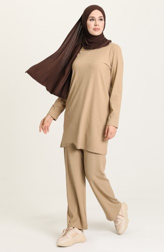 Fitilli Tunik Pantolon İkili Takım 2902-06 Bej