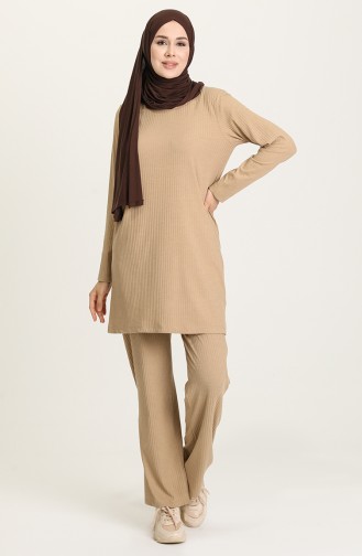 Fitilli Tunik Pantolon İkili Takım 2902-06 Bej