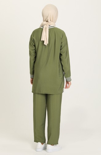 Şerit Detaylı Tunik Pantolon İkili Takım 20212TKM-01 Çağla Yeşili