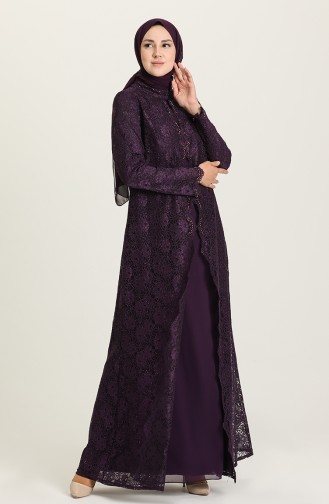 Purple Hijab Evening Dress 1319-05