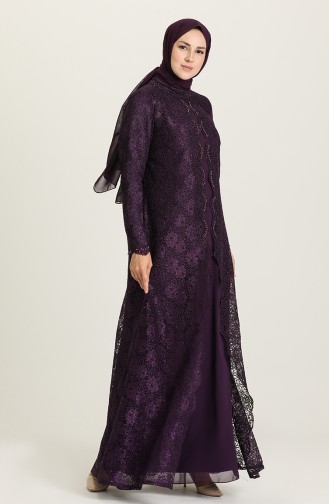 Purple Hijab Evening Dress 1319-05