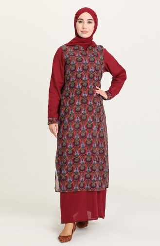 Claret Red Hijab Dress 1010-02