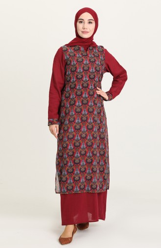 Claret red İslamitische Jurk 1010-02