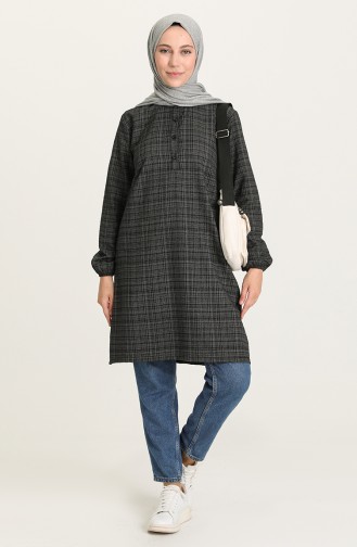 Çizgili Düğmeli Tunik 5373-04 Siyah