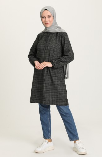 Çizgili Düğmeli Tunik 5373-04 Siyah