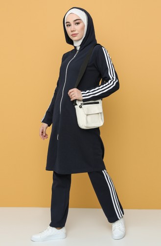 Zippered Tracksuit Set 1018-04 Navy Blue 1018-04