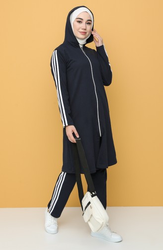 Zippered Tracksuit Set 1018-04 Navy Blue 1018-04