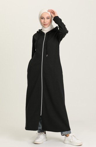 Front Zippered Hooded Sports Abaya 0008-03 Black 0008-03