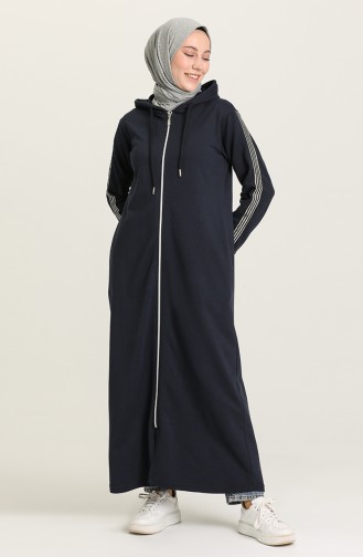 Front Zippered Hooded Sports Abaya 0008-04 Navy Blue 0008-04