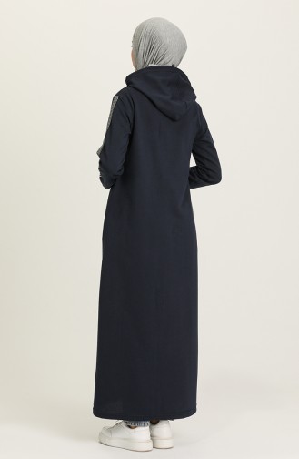 Front Zippered Hooded Sports Abaya 0008-04 Navy Blue 0008-04