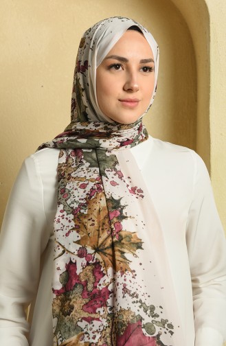 Çınar Yaprağı Desen Pamuk Şal 12305-14 Krem Mürdüm
