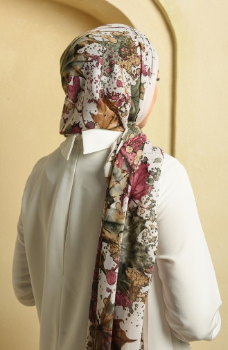 Çınar Yaprağı Desen Pamuk Şal 12305-14 Krem Mürdüm