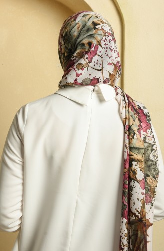 Çınar Yaprağı Desen Pamuk Şal 12305-14 Krem Mürdüm