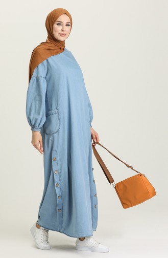 Hellblau Hijab Kleider 1001-02