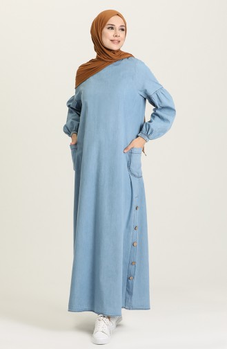 Hellblau Hijab Kleider 1001-02