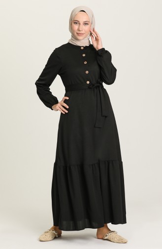 Düğmeli Büzgülü Elbise 1003-02 Siyah