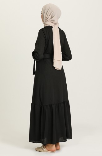 Düğmeli Büzgülü Elbise 1003-02 Siyah