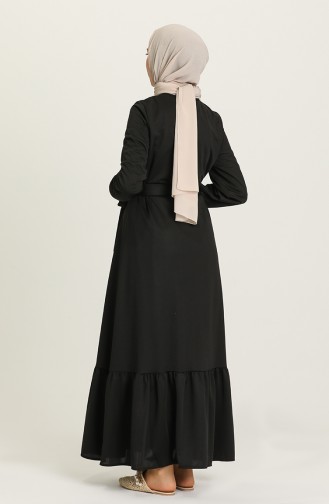 Düğme Detaylı Büzgülü Elbise 3001-01 Siyah