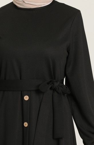 Düğme Detaylı Büzgülü Elbise 3001-01 Siyah