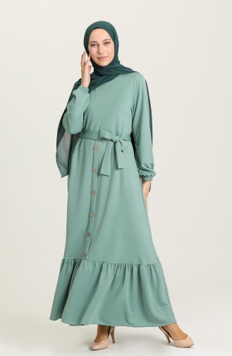 Düğme Detaylı Büzgülü Elbise 3001-08 Mint Yeşili