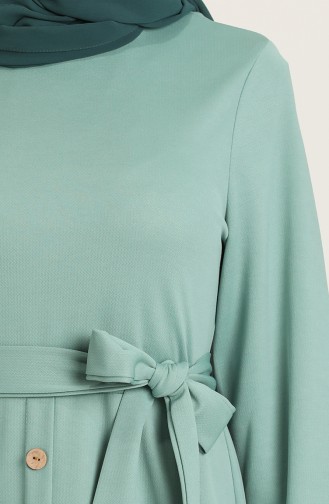 Düğme Detaylı Büzgülü Elbise 3001-08 Mint Yeşili