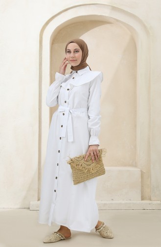 White Hijab Dress 4340D-04