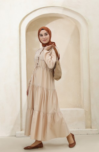 Beige Hijab Dress 4345-02