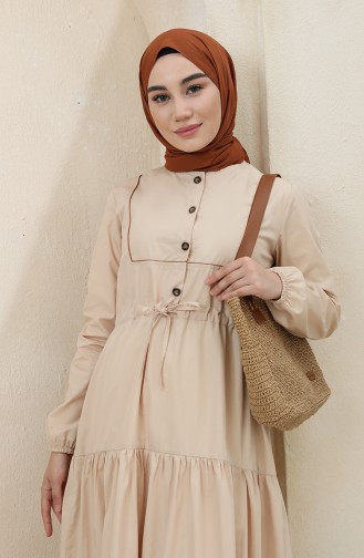 Beige Hijab Dress 4345-02