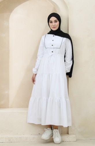 Beli Büzgülü Elbise 4345-05 Beyaz