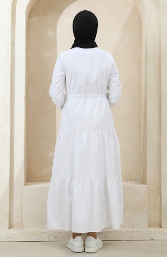 Beli Büzgülü Elbise 4345-05 Beyaz