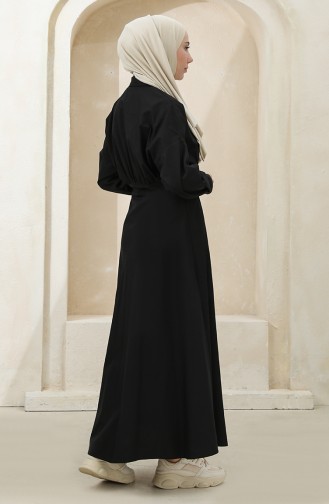 Boydan Düğmeli Elbise 4370-02 Siyah