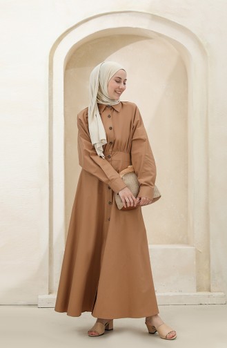 Boydan Düğmeli Elbise 4370-07 Sütlü kahve