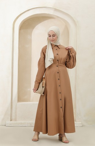 Boydan Düğmeli Elbise 4370-07 Sütlü kahve