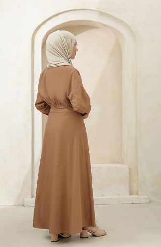 Boydan Düğmeli Elbise 4370-07 Sütlü kahve