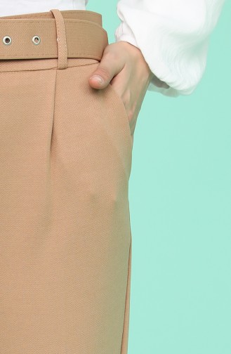 Kemerli Düz Paça Pantolon 0040-04 Camel