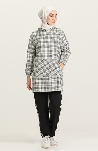 Kanguru Cepli Tunik Pantolon İkili Takım 5037A-01 Beyaz
